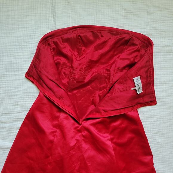 Vintage Y2K Prom Dress Formal Red Satin Strapless Ballgown Black Crinoline - Picture 7 of 8